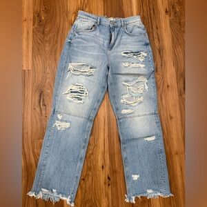 Free People Womens Relaxed Distressed Jeans - Light Blue